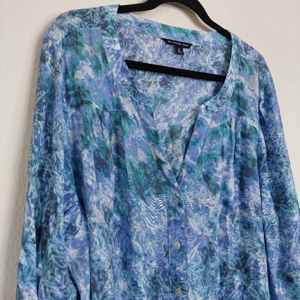 Zac & Rachel Woman Watercolor Print Longsleeve Button Down Blouse Size 3X - Picture 2 of 7